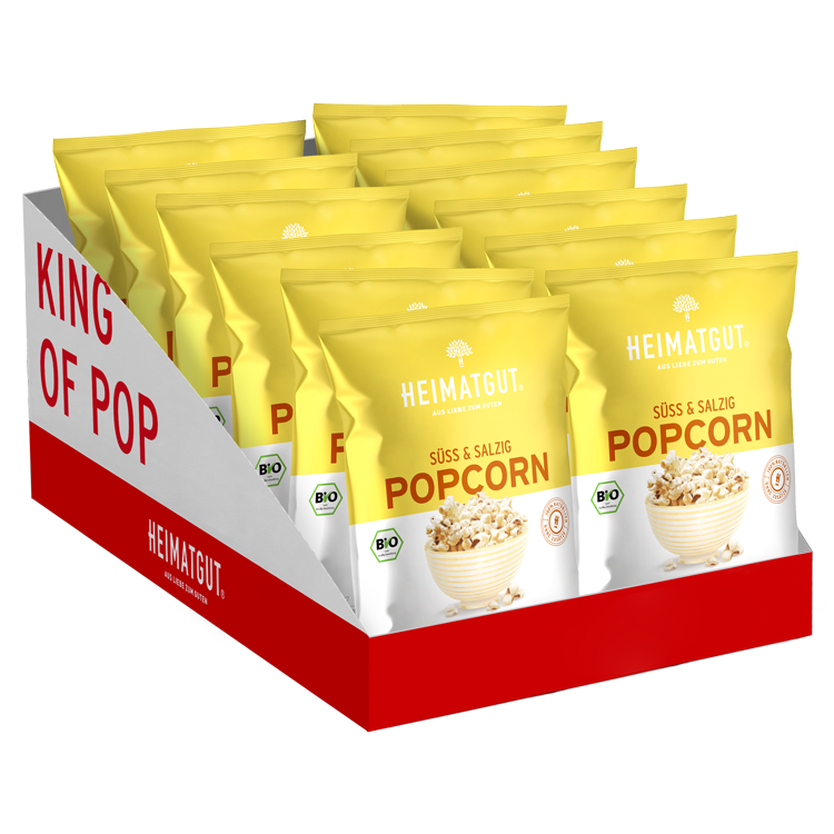 BIO Popcorn Süß & Salzig Maxi - Heimatgut® 100% Natürliche Snacks – Bio, Vegan, Frei von Zusatzstoffen